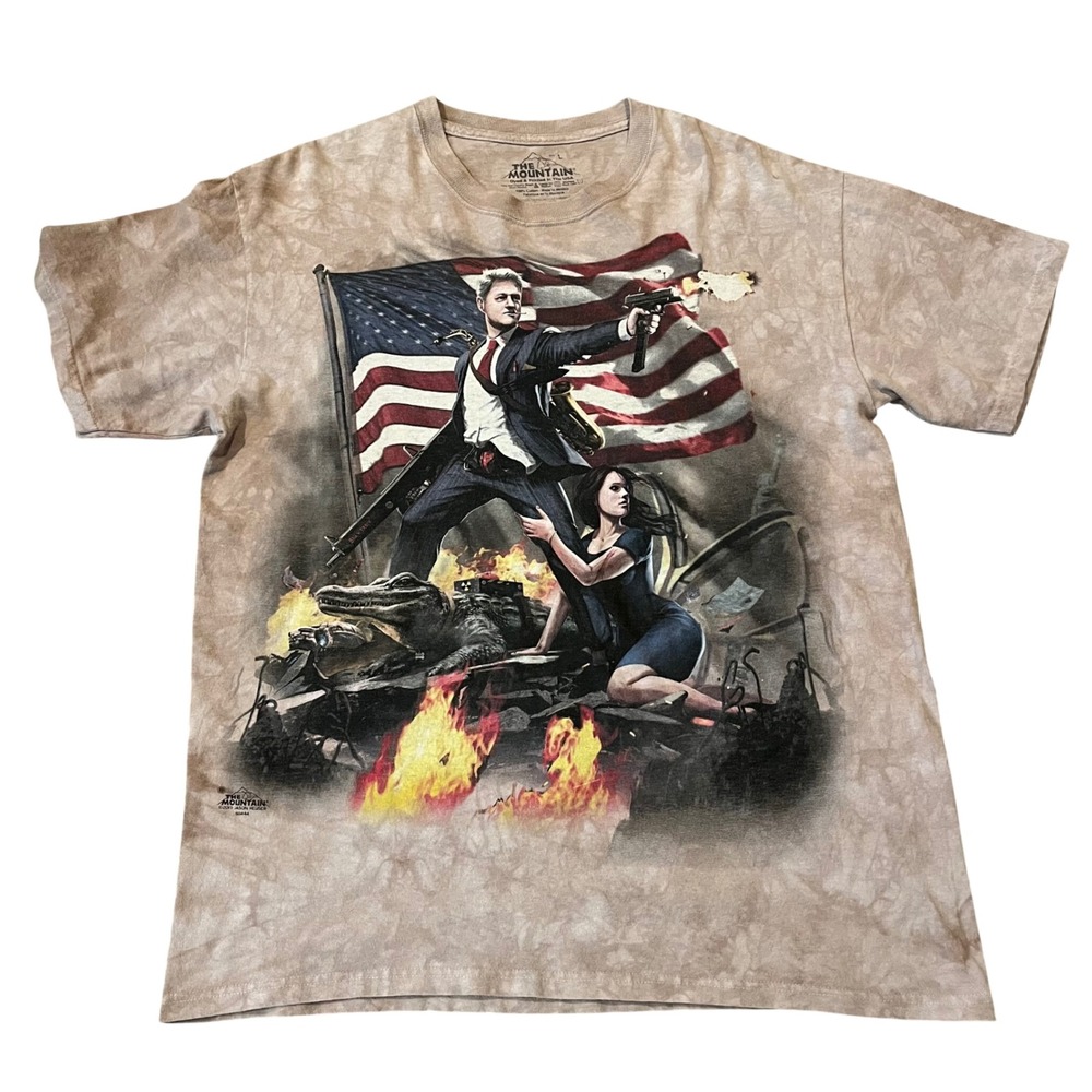 The Mountain Shirt Bill Clinton Sharp Shooter Graphic T Shirt Tan Tie Dye Large